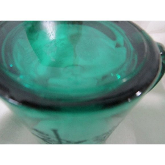 Vintage Emerald Green Glass Mug Etched Trees USA Made EUC - Picture 16 of 16
